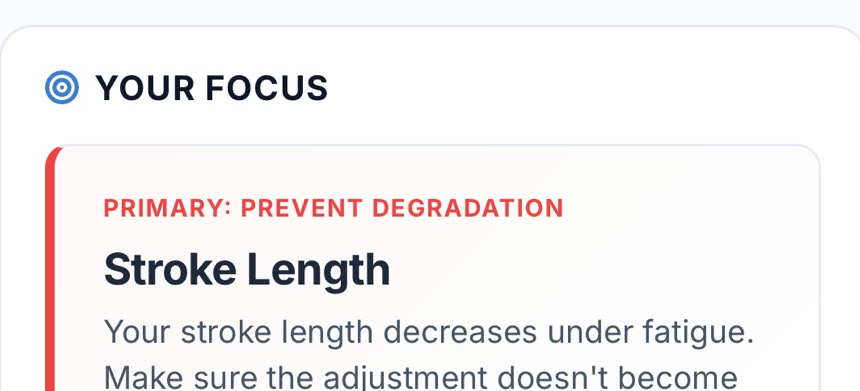 Your focus: primary, prevent degradation of stroke length; your stroke length decreases under fatigue